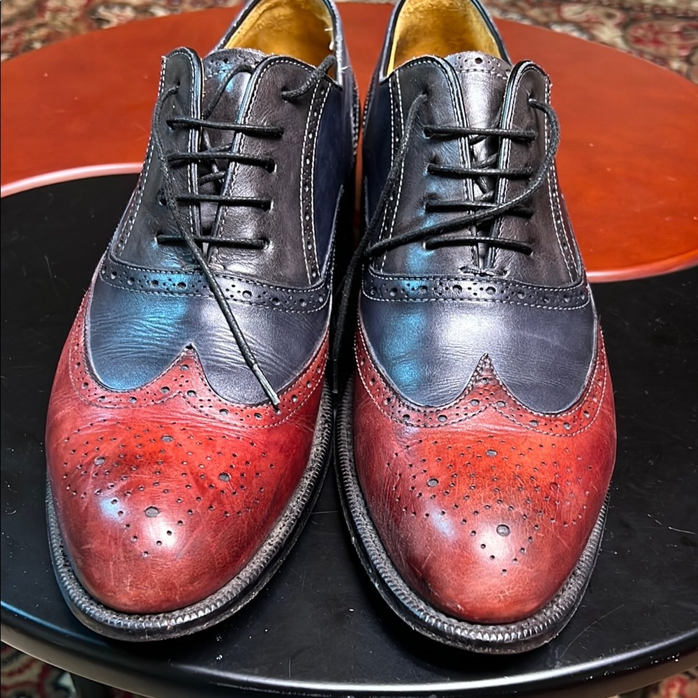Bracos Italian Made Red and Black Oxford Shoes with Brogue Detailing